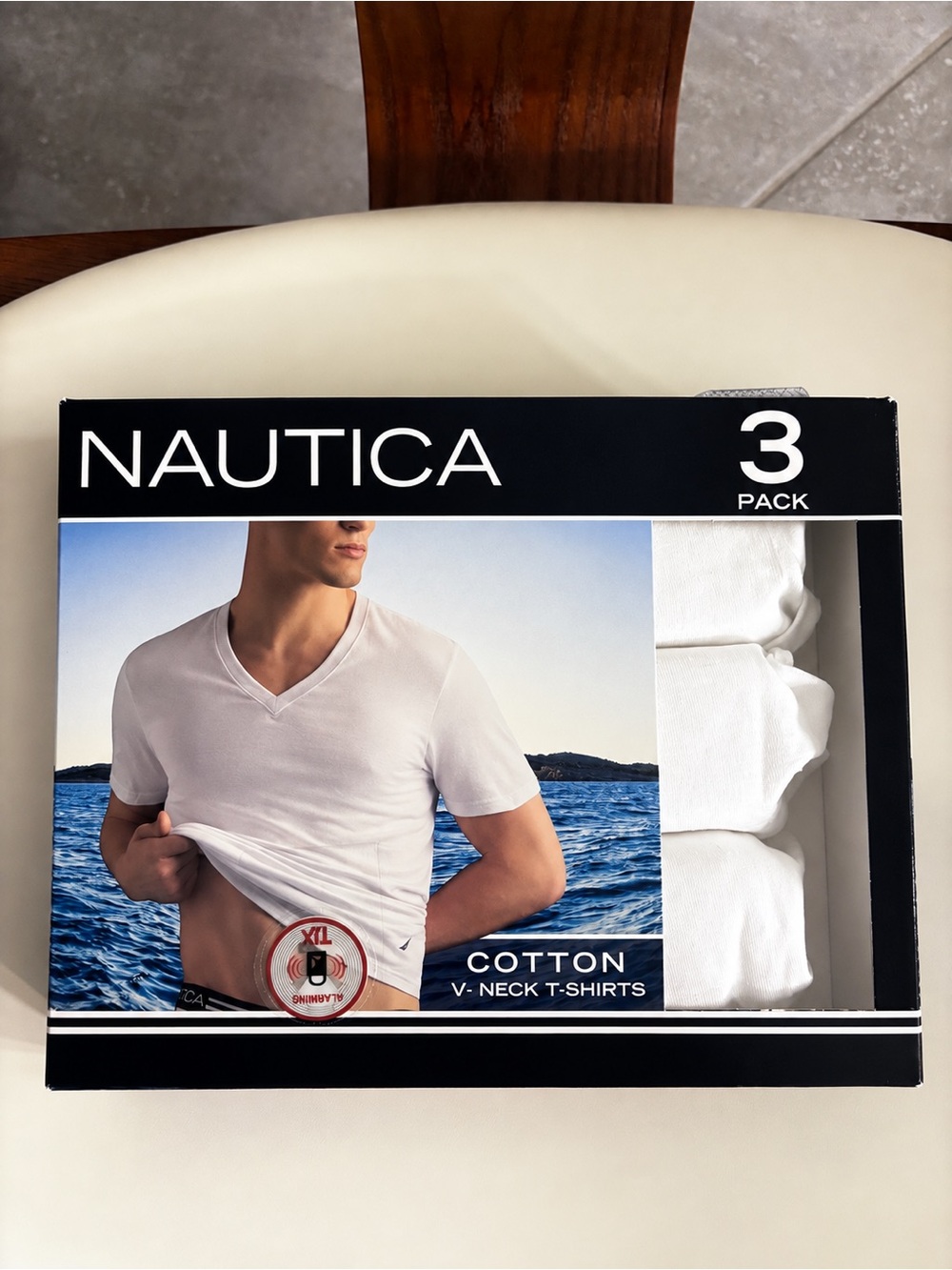 Nautica White Men’s V-Neck Cotton T-Shirts - 3 Pack